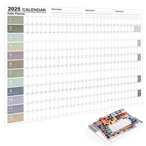 Yearly Planner Schedule Full Year One Page Annual Wall Calendar Large Thick Paper Poster with Clock Calendar Stickers
