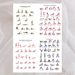 Yoga Printable Bundle with 4 Morning, Evening and Relaxation Pages and 33 Yoga Poses for Home Practice (4-Piece Set)