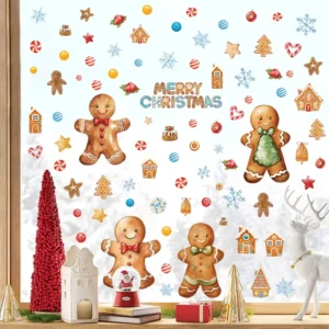 ZH-8596 Christmas Window Decoration Stickers Gingerbread Man Cartoon Snowflake Candy Glass PVC 20x30cm