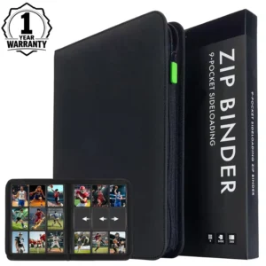 Zippered PU Leather 9 Pocket Double-Sided Trading Card Holder Storage Album for MTG, TCG and PKM